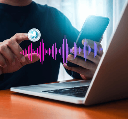 Icon of audio and audio waves, highlighting audio description services that make commercials ads accessible to everyone.
