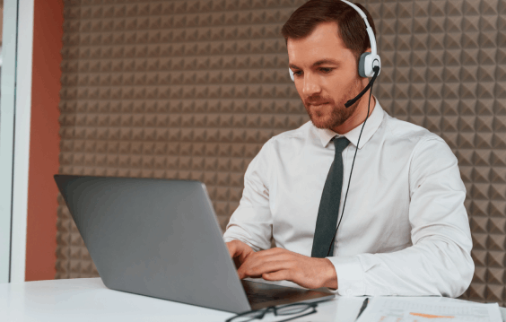 Captioner creates accurate captions while a customer enjoys video clarity using closed captioning services in Las Vegas.