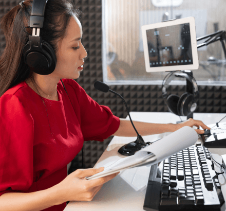 A transcriptionist working on closed captioning services in Atlanta, providing high-accuracy captions for TV and broadcast.