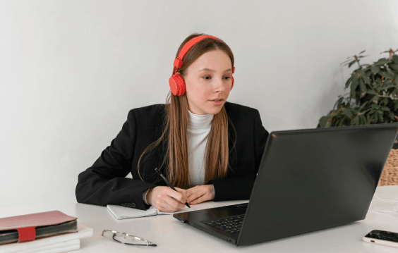 A professional captioner working on closed captioning service in San Antonio, Texas, ensuring accuracy for various platforms.