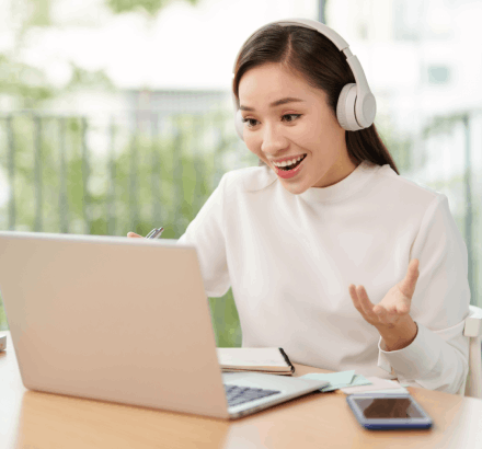 Client in Arlington benefits from descriptive video services, helping visually impaired individuals experience media.