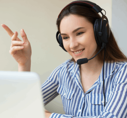 Customer benefiting from descriptive video in Salem, Oregon, gaining access to visual media through detailed audio narration.