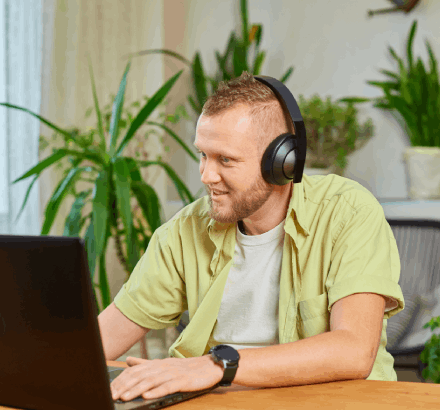 Client utilizing descriptive video services in San Antonio, Texas to experience movies & TV shows through audio descriptions.