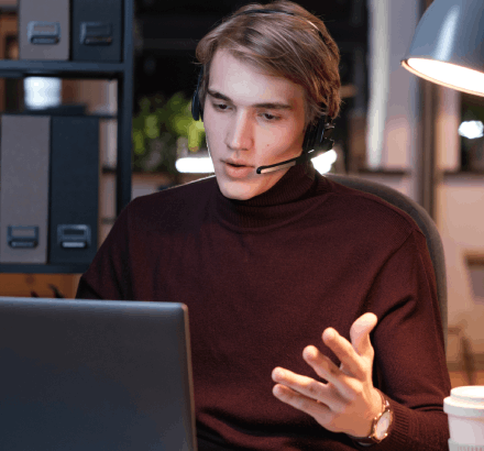 Client utilizing descriptive audio with Closed Captioning services in Denver Colorado for the visually impaired.