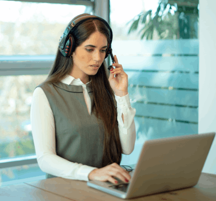 The customer using audio descriptions using closed captioning services in Maryland for media access with quality.