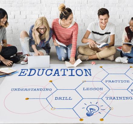 Educational icons with certification, reflecting education captioning services that support inclusive learning environments.