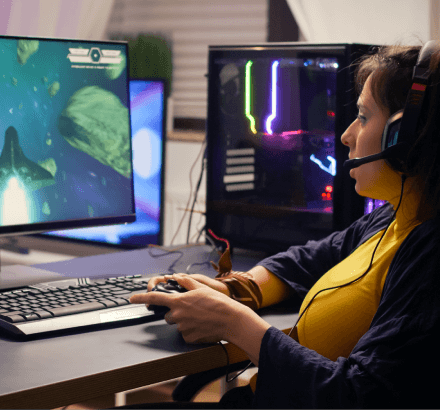 Gamer immersed in a Slovak-localized RPG with subtitles enhancing gameplay experience and story depth.