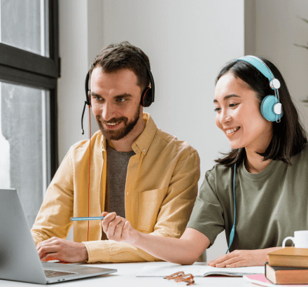 A business executive communicates with Ukrainian staff using corporate videos subtitled with ukrainian subtitling services.