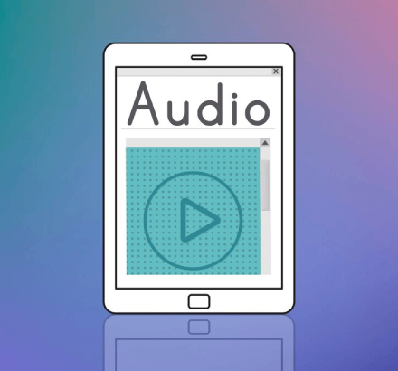 Digital device screen shows Audio, representing the different types of audio description services for various media formats.